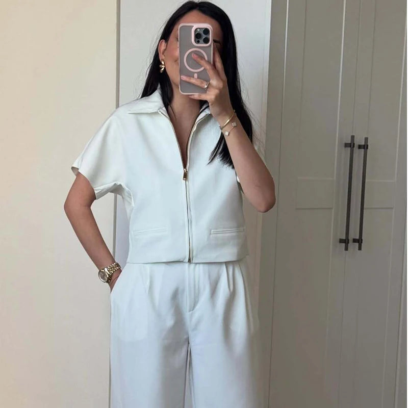 Short Sleeve Zipper Cropped Jacket